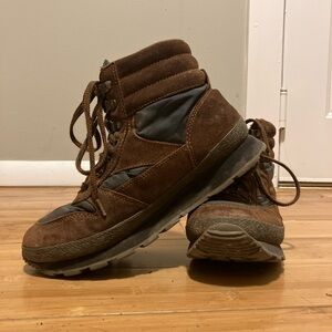 LL Bean THINSULATE Sherpa Lined Brown Leather Ankle Boots Womens 8M Vintage 80s